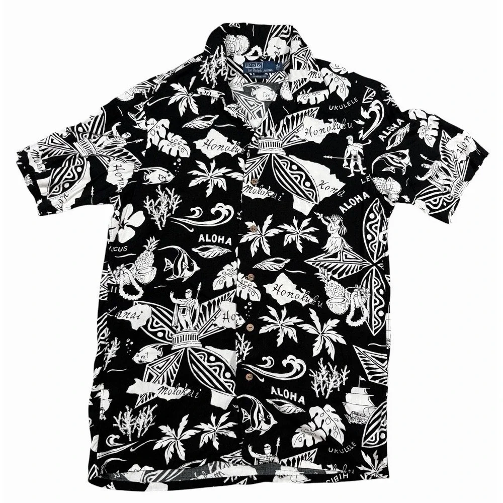 VTG Polo Ralph Lauren Men Shirt Hawaiian Camp Loop Collar Spartan Floral Odyssey